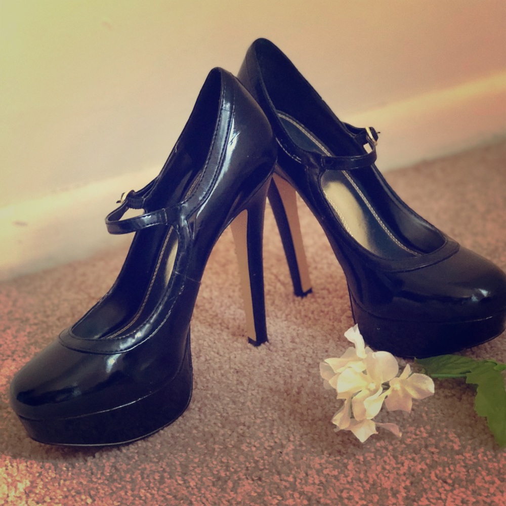 Sexy, black leather platform heels